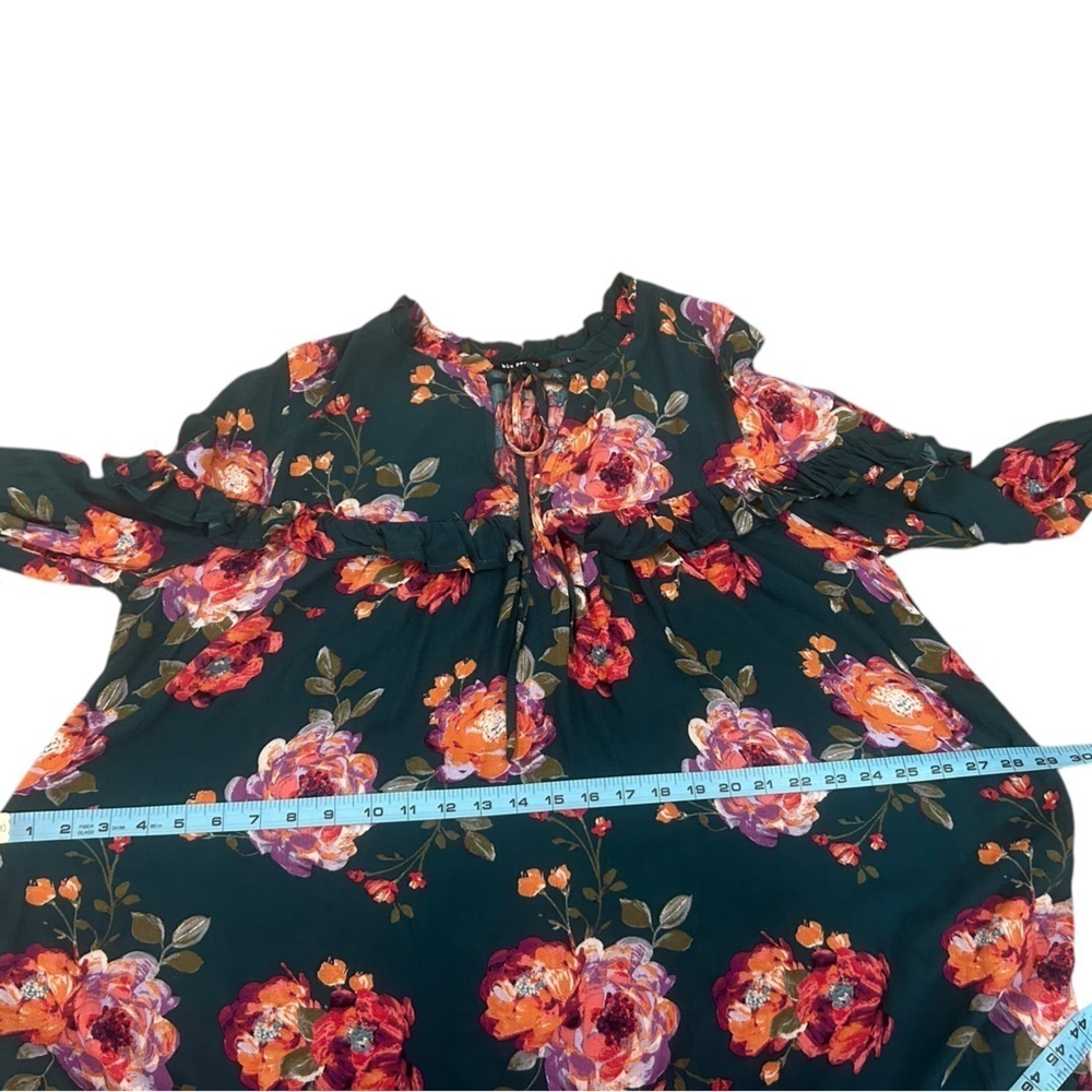 Blu Pepper Green Floral Ruffled Dress Lace Trim Bell Sleeves Womens Sz Large - Picture 13 of 14